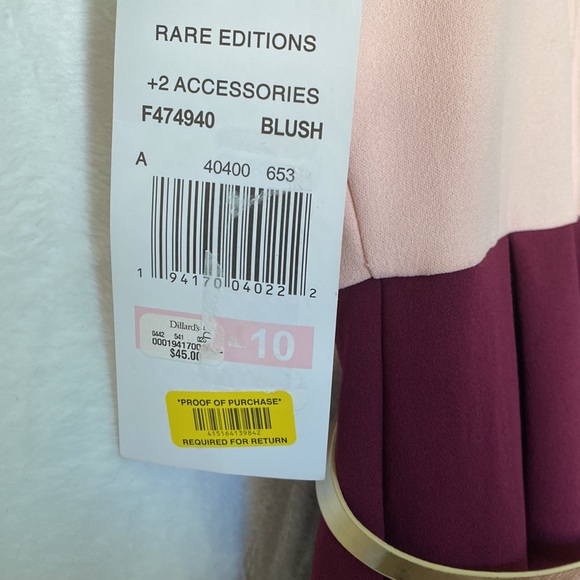 NWT DILLARDS PINK MAROON/PURPLE LACE DRESS WITH BELT AND NECKLACE - Picture 5 of 5